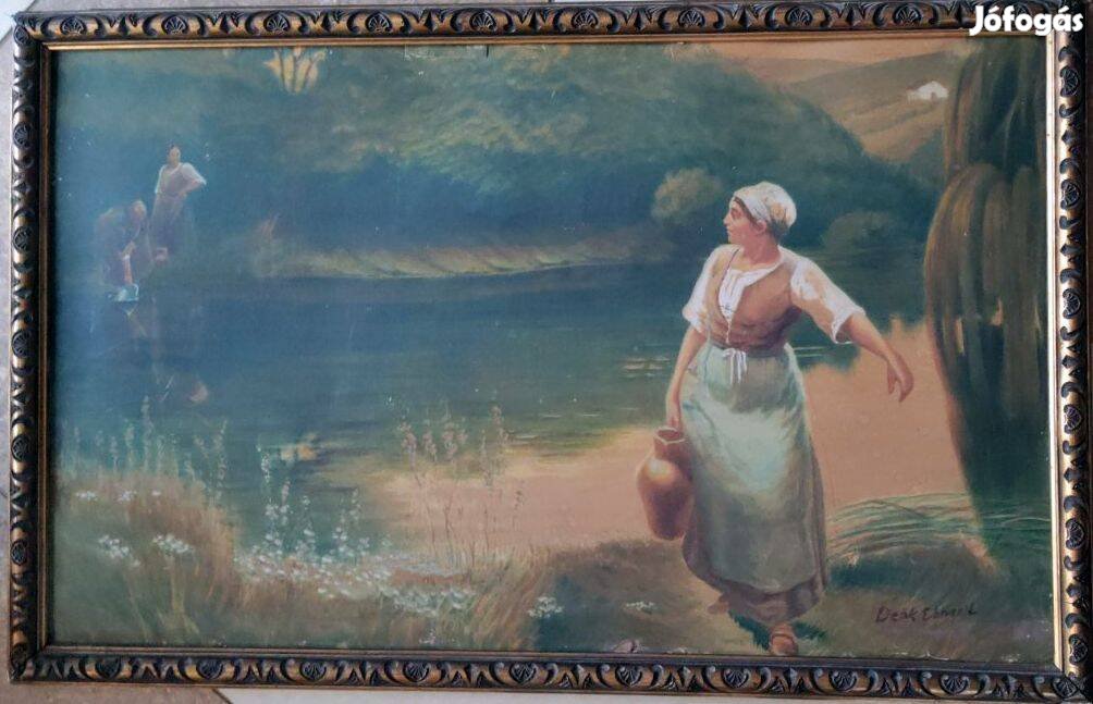 .Antik festmény , Életkép Találkozás a folyónál.( Deák Ébner)