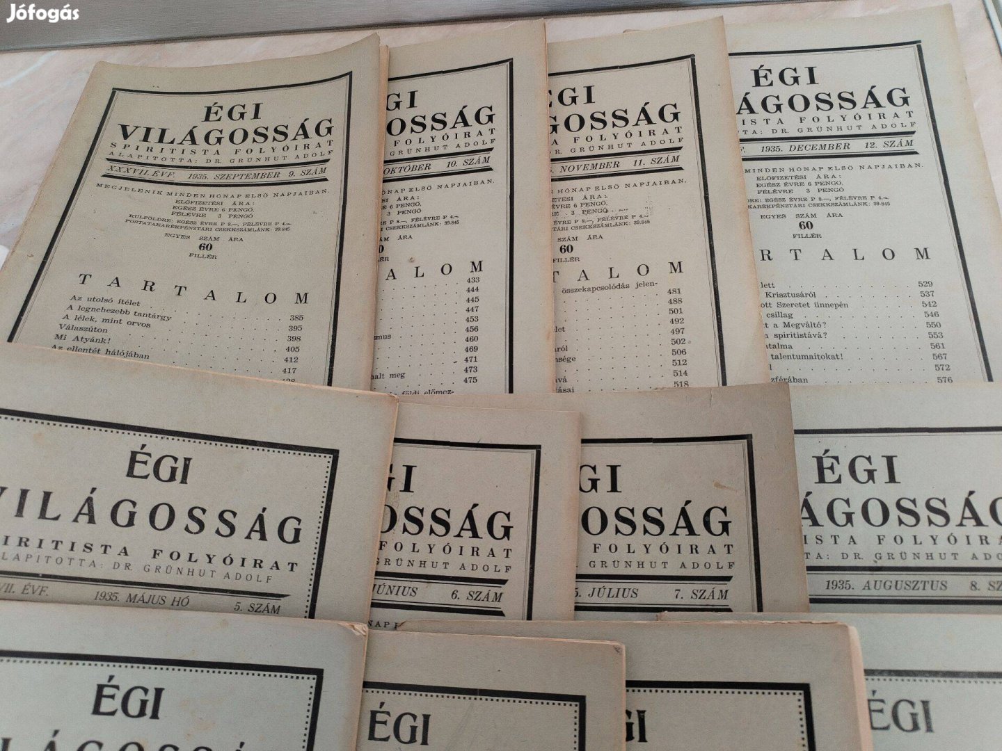 "Égi Világoság" Spiritista Folyóirat 1935-ös évfolyam 12 db
