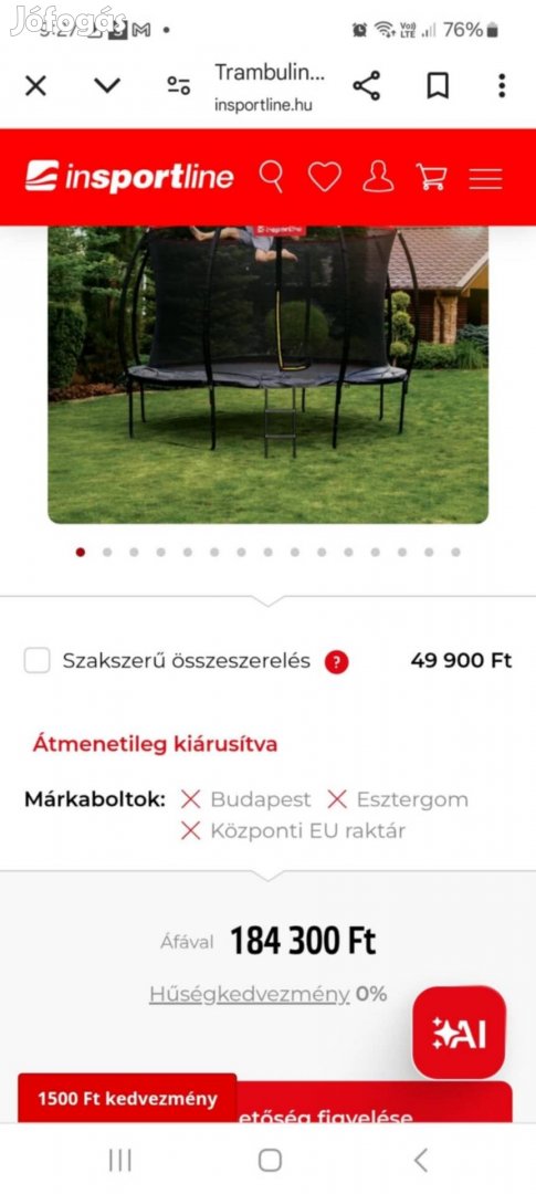 Eladó 1 évet használt Insportline Trambulin 366cm