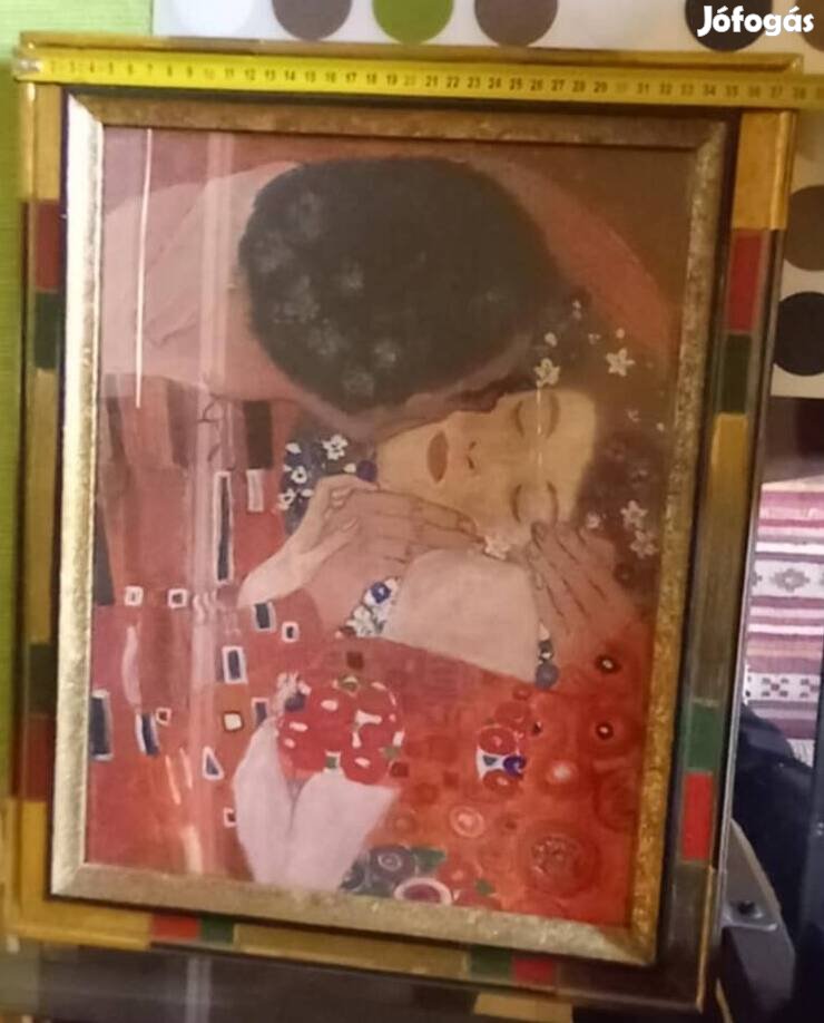 "Gustav Klimt Csók " részlet festmény, keretben 