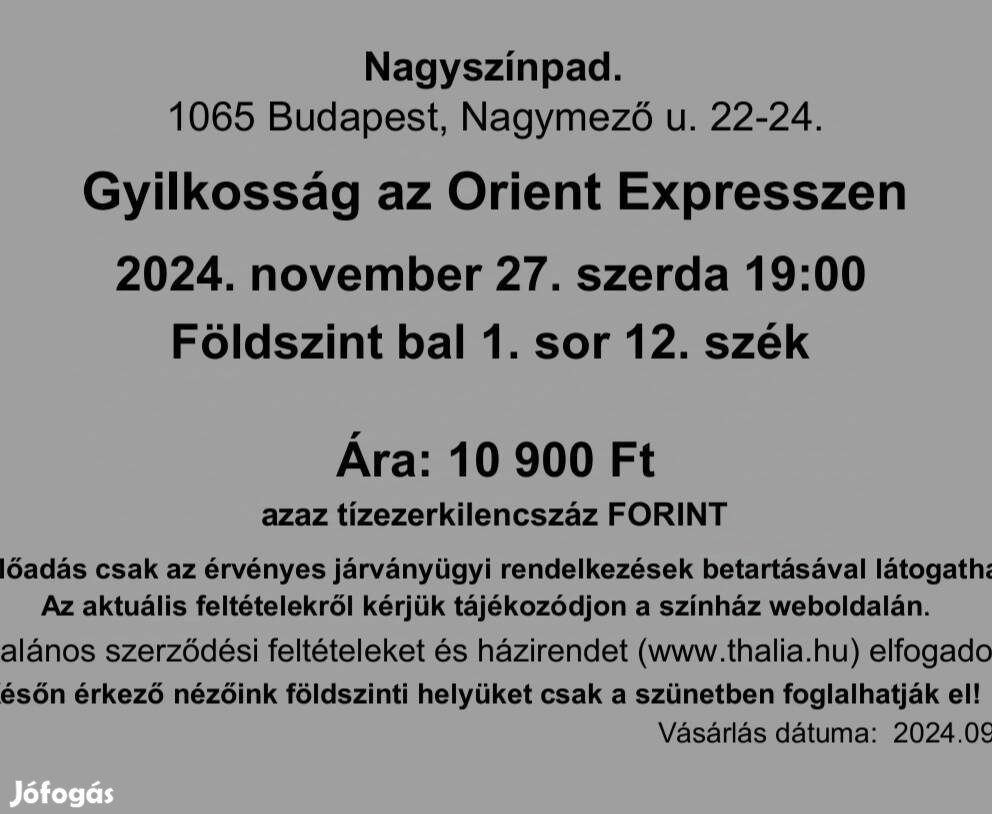 "Gyilkosság az Orient Expresszen" színház jegy eladó 