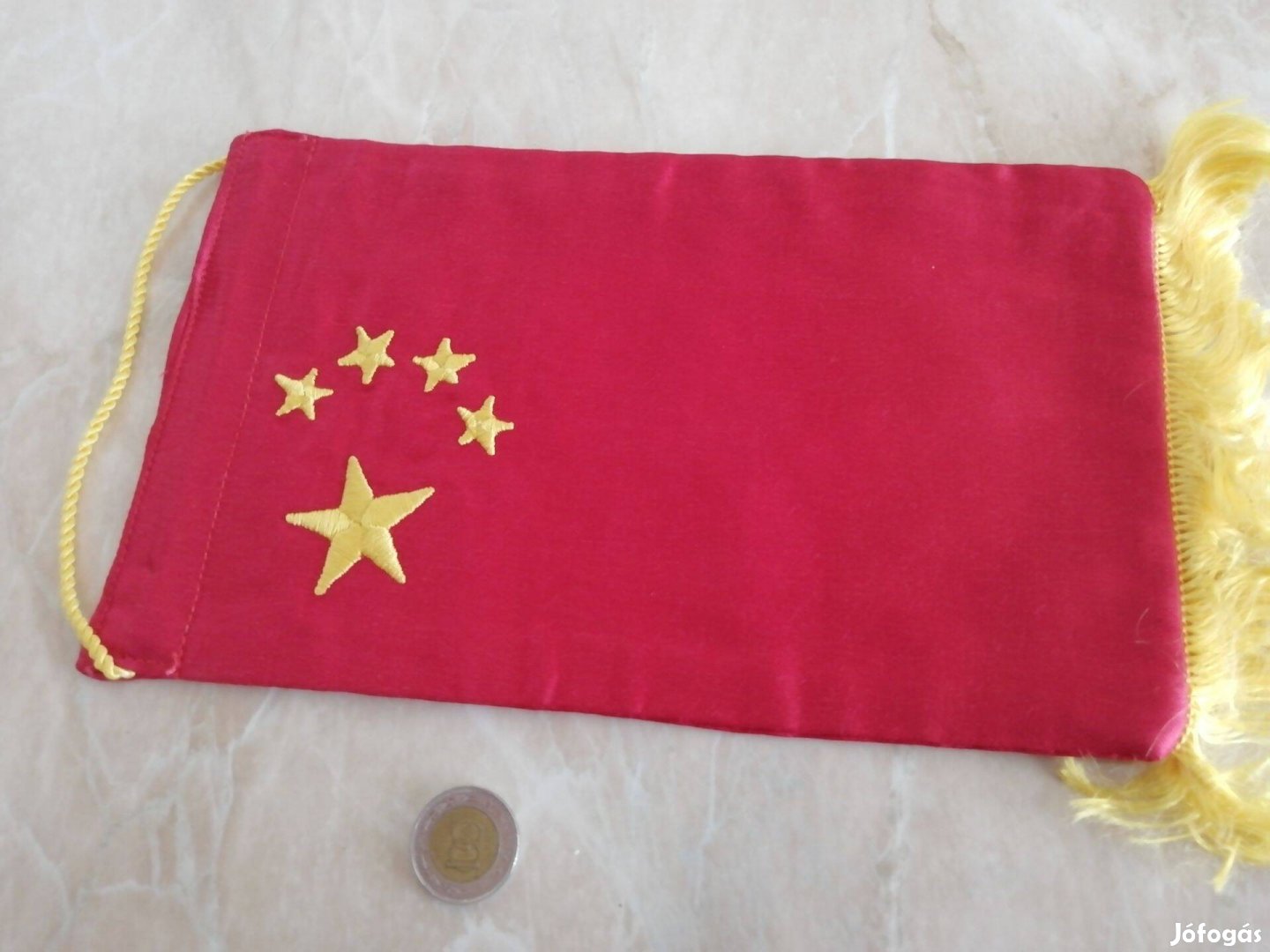 Kínai régi asztali zászló Selyem kézel varrot