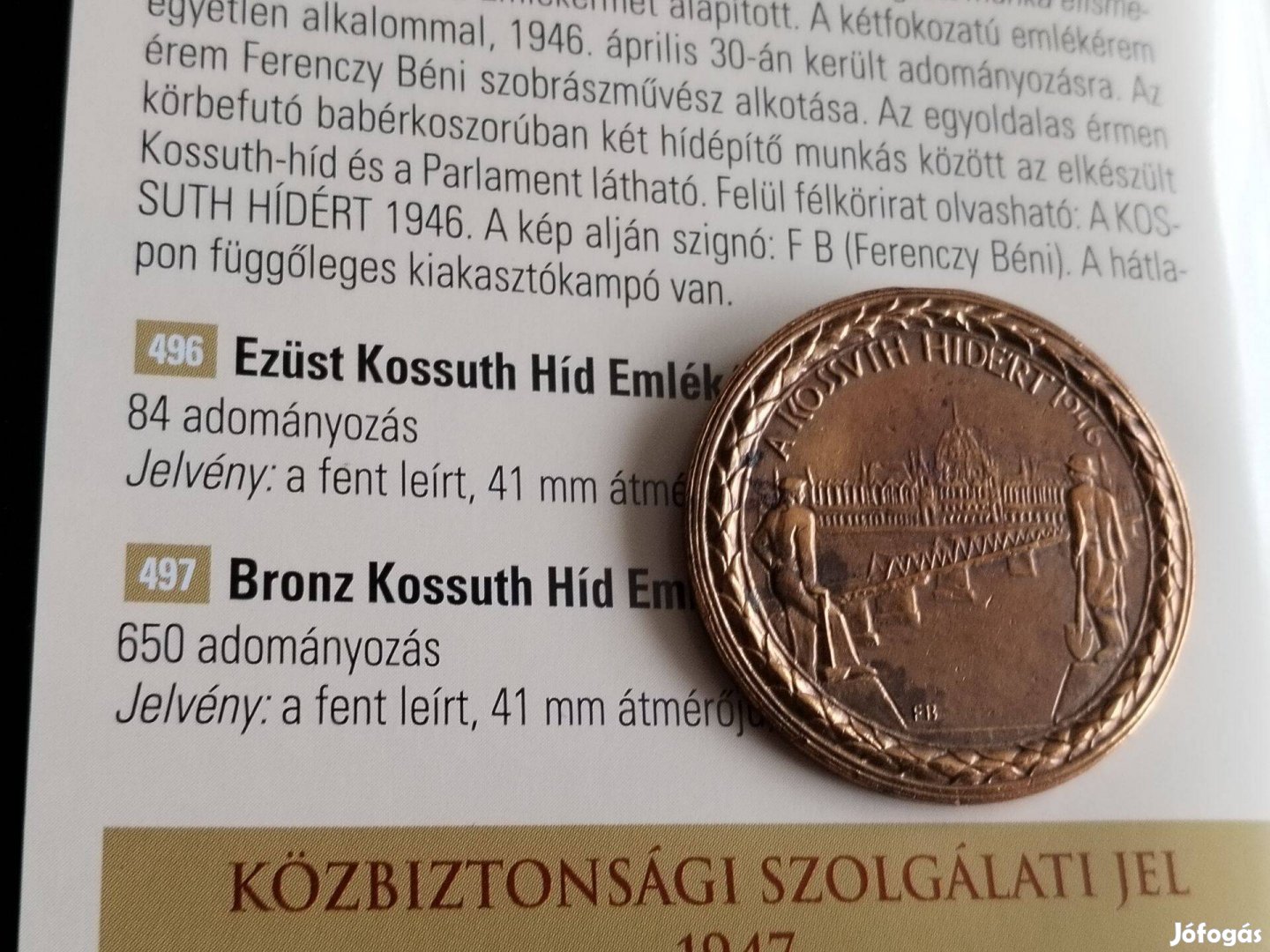 Kossuth Hídért Emlékérem 1946-os eredeti nagyon ritka történ