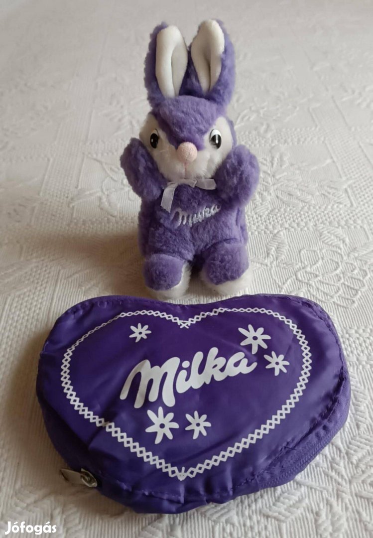 Milka Nyuszi Plüss Figura és Szív Formájú Zipzáras Táska