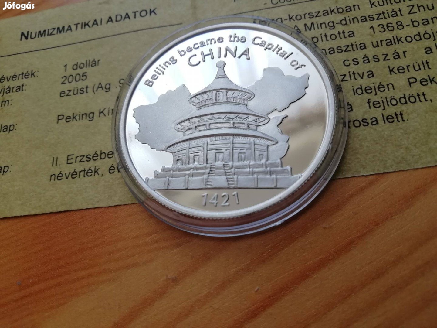 "Pekingi Császári Palota" szín ezüst PP emlék 1 dollár 20 g certiv
