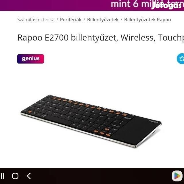 Rapoo E2700 Blade vezeték nélküli touchpad billentyűzet