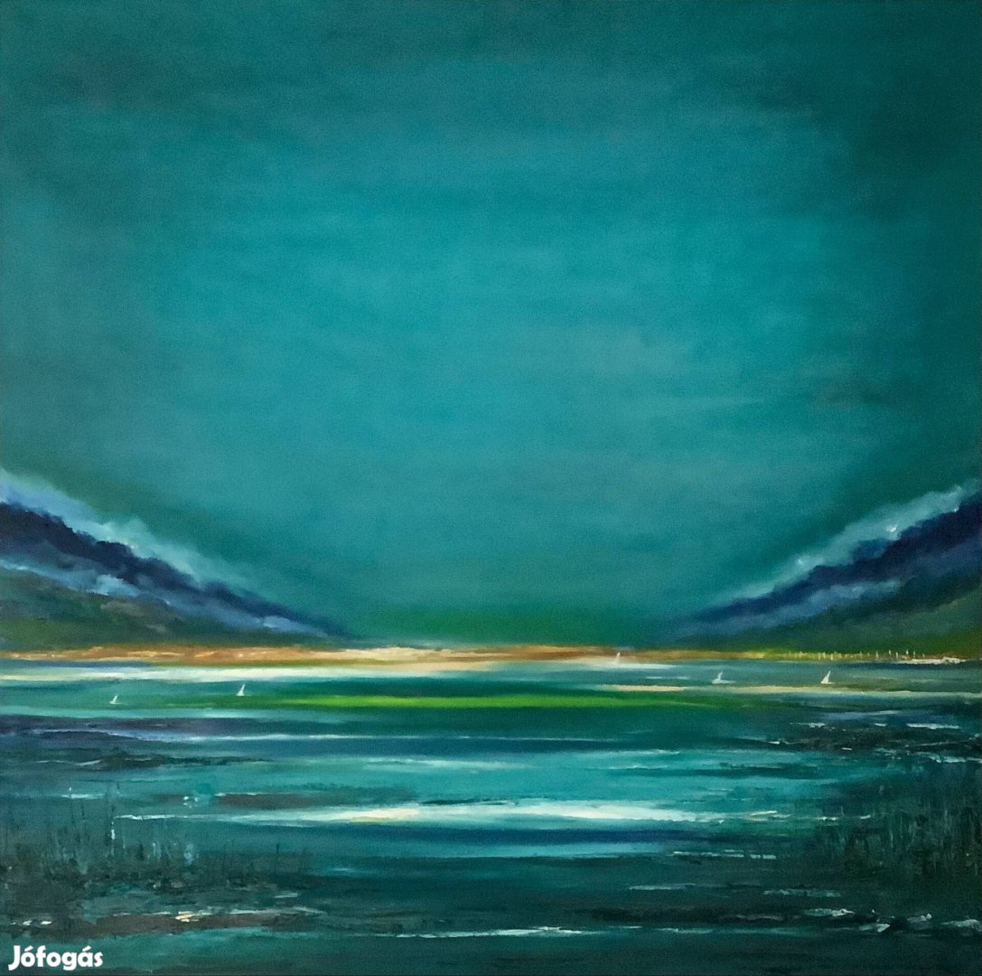 #Szkart : Viharos balatoni vitorlások. 90x90 cm olaj/vászon modern!