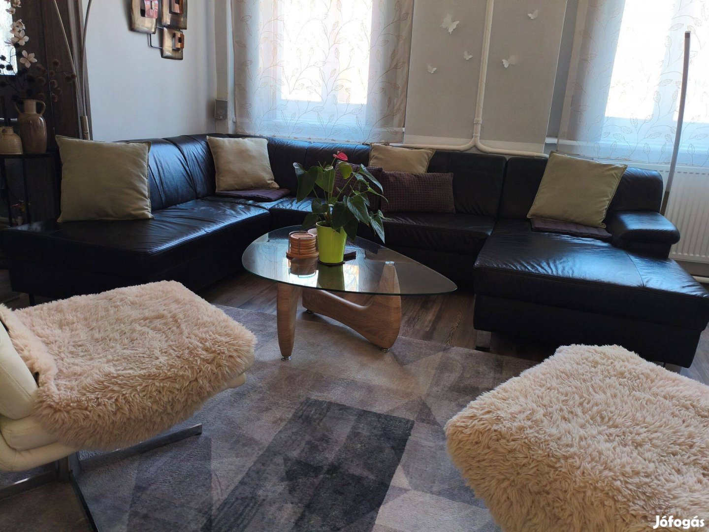 U alakú bőr ülőgarnitúra - fekete