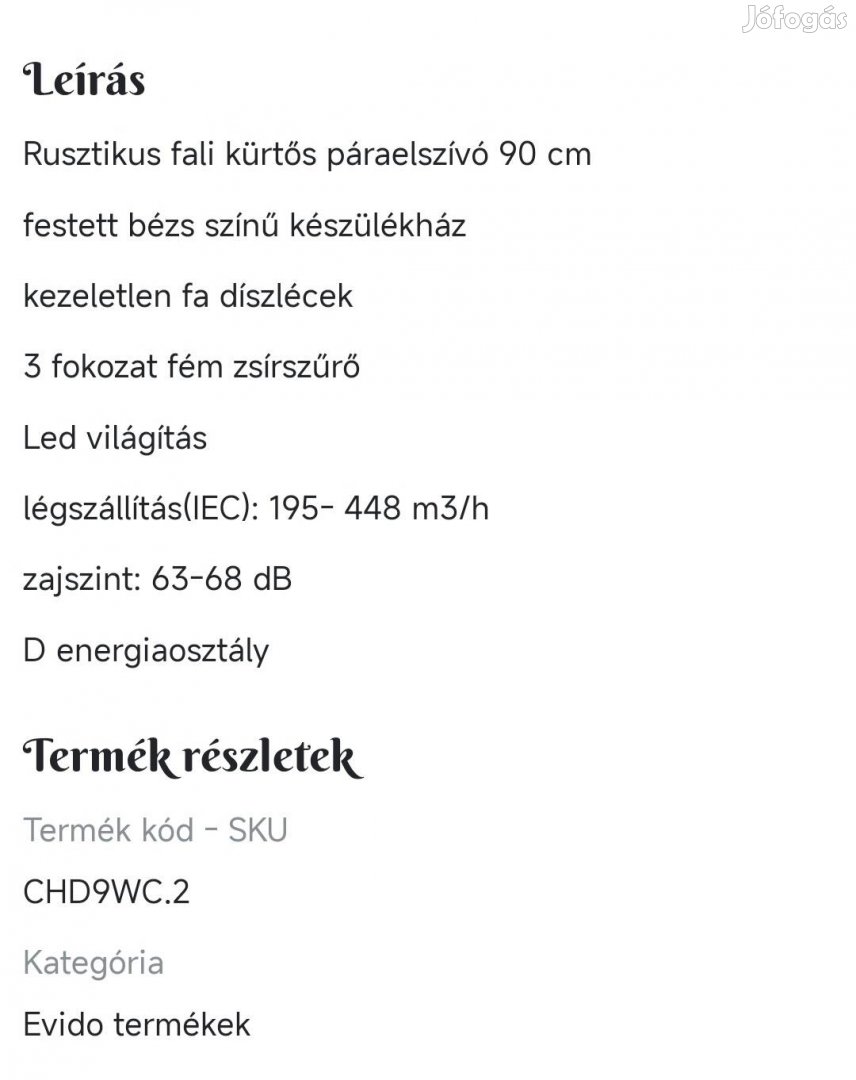 Új Konyhai szagelszívó 