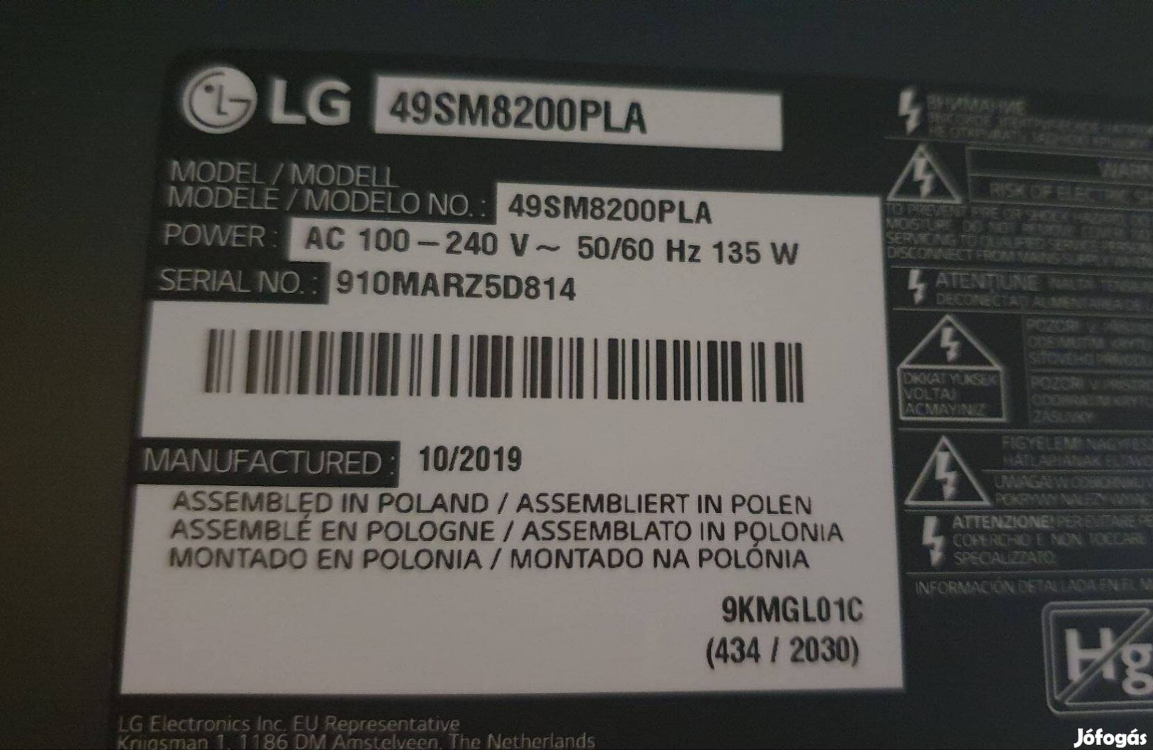 ! Lg 49SM8200PLA LED tv törött alkatrésznek 49SM8200 mainboard elkelt