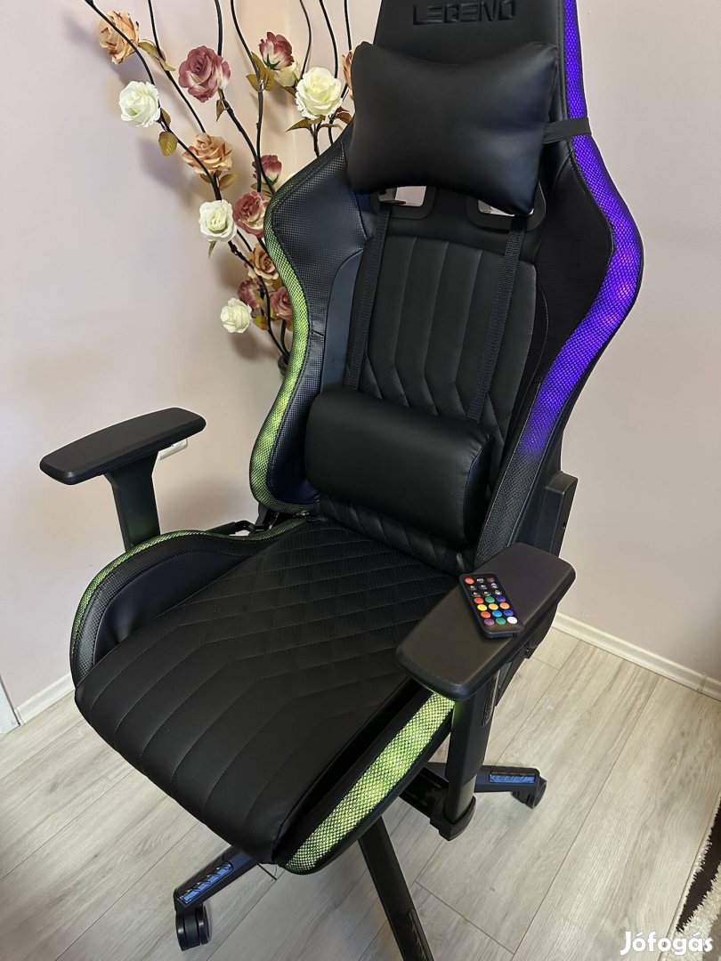 Ranum Gamer szék Ranum LED fénnyel fekete textilbőr/fekete