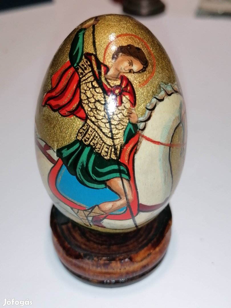 antik kézzel festett Sárkányölő Szt.György tojás