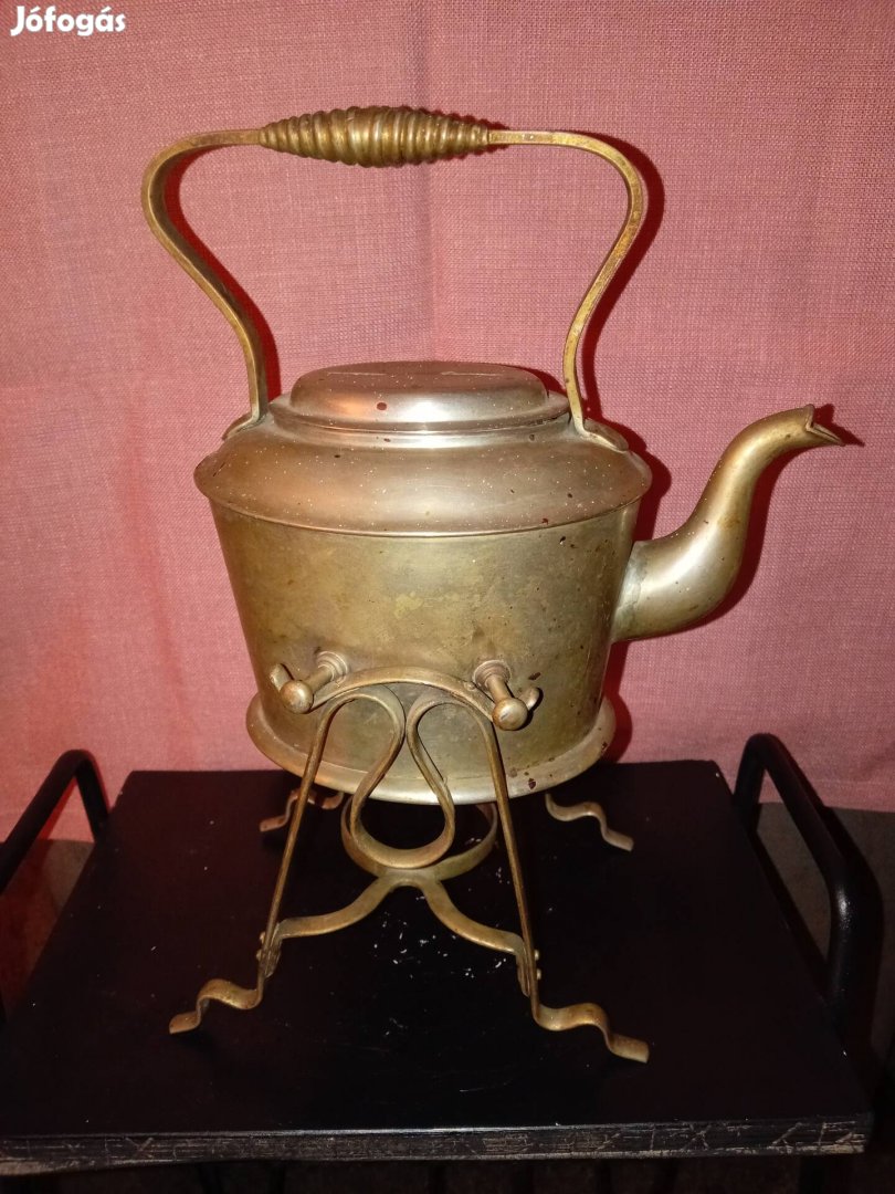 antik régi réz vízforraló teáskanna ,állvánnyal