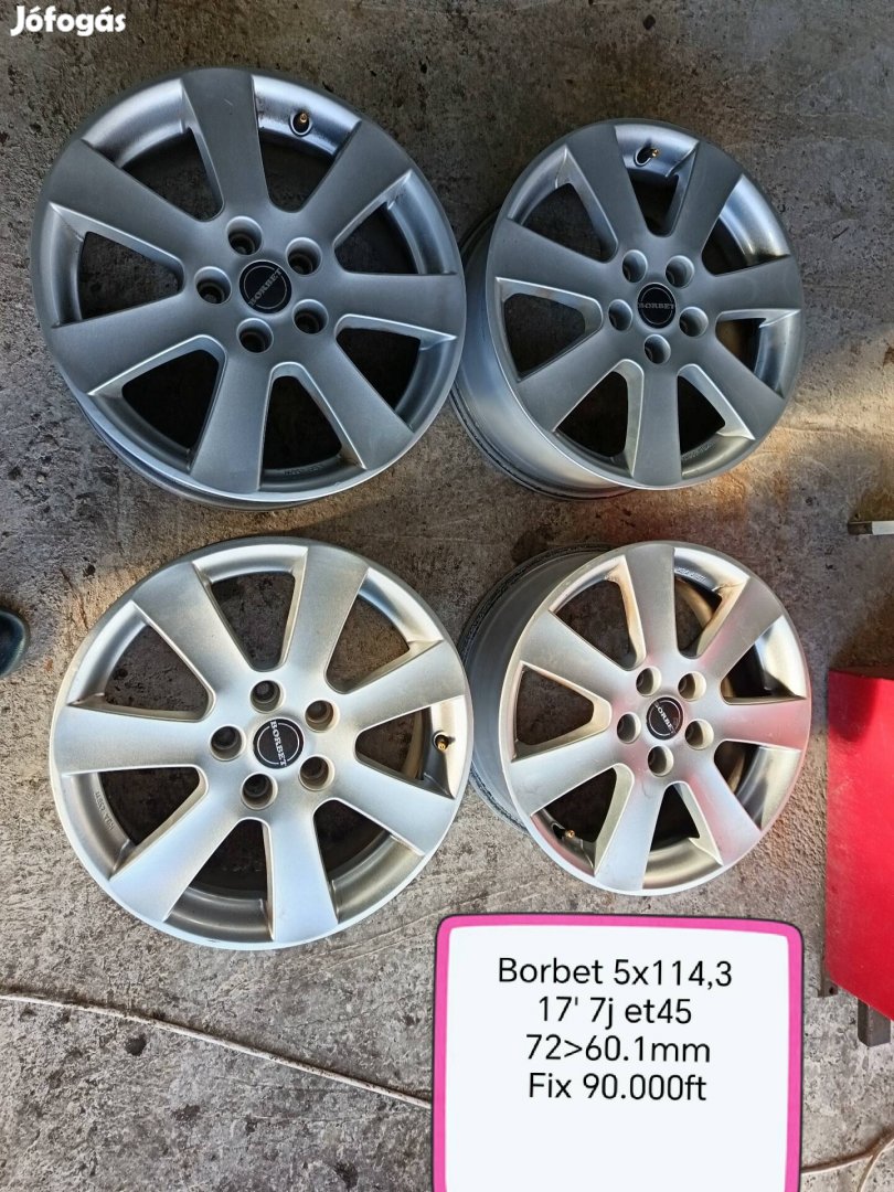 borbet 5x114,3 17 col alufelni szett 