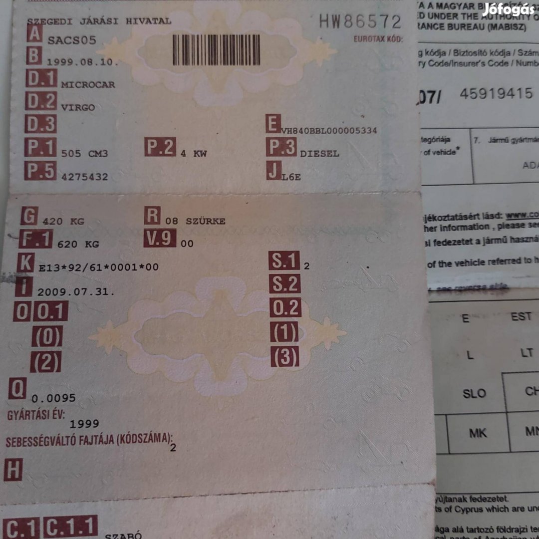 eladó Virgo autó , 2 személyes 