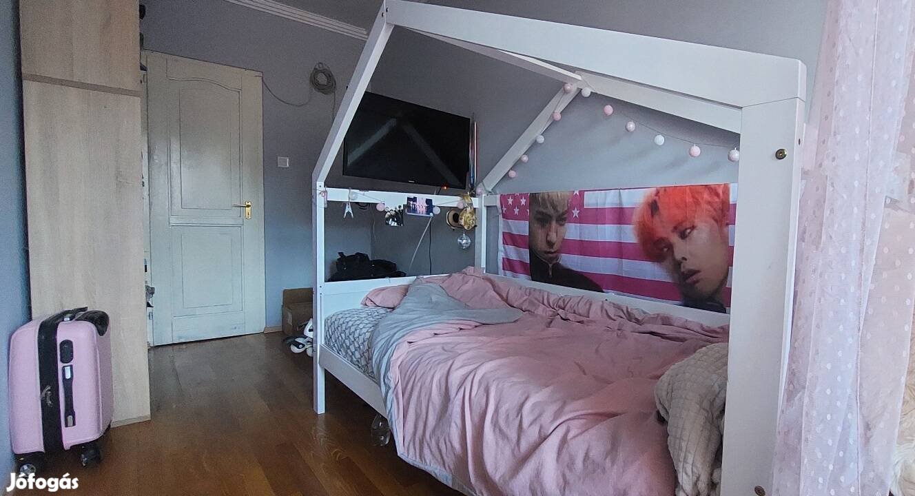 fehér fa házikó 90x200 ágy ágyrács matrac