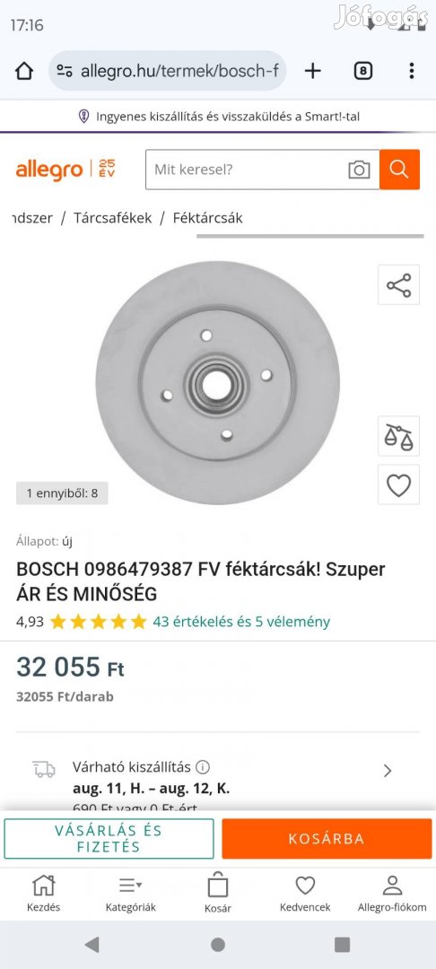 féktárcsa Berlingo és  Peugeot partner 