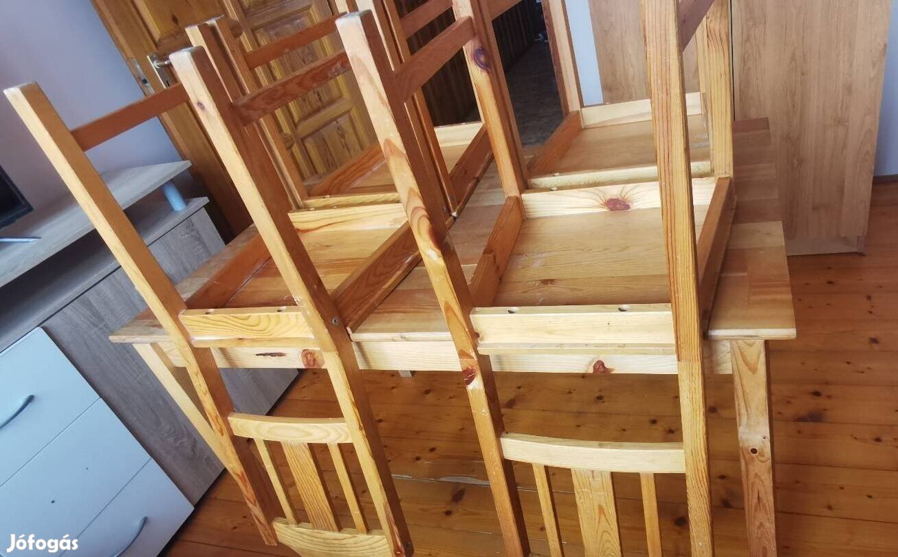 fenyő étkező asztal székekkel 