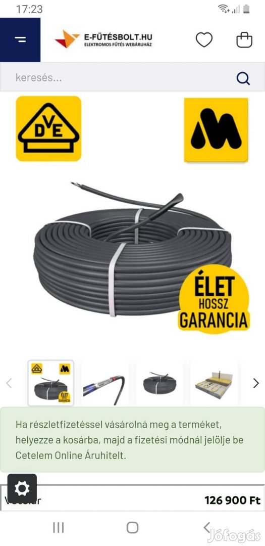 fűtőkábel fűtőszál 120 méter 10wm