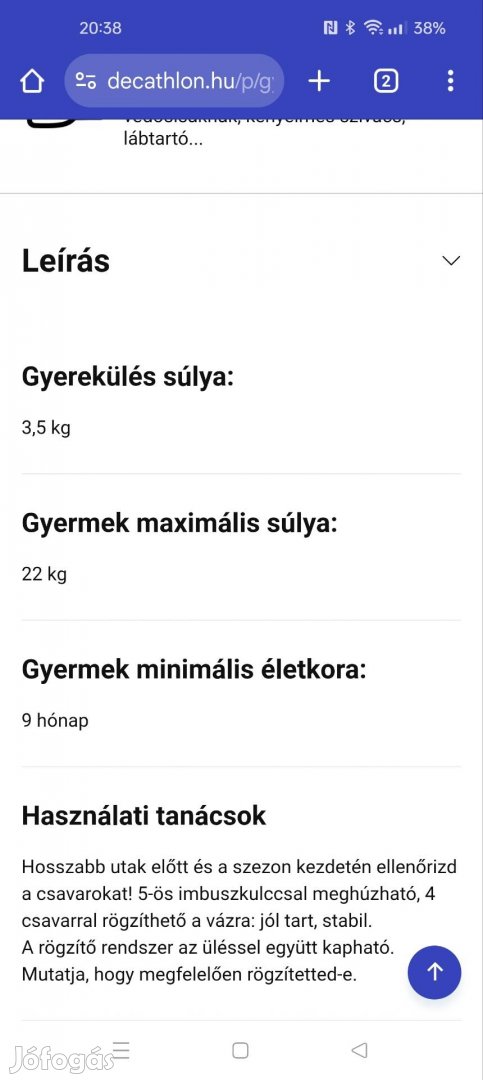 hamax biciklis gyerekülés új állapotban elado