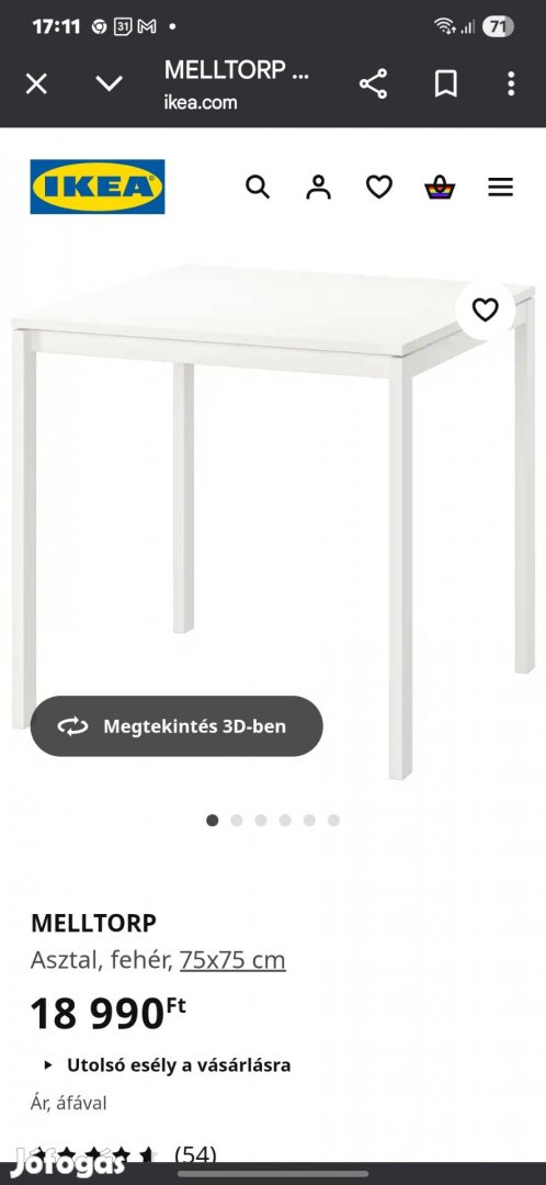 ikea étkezőasztal 75x75