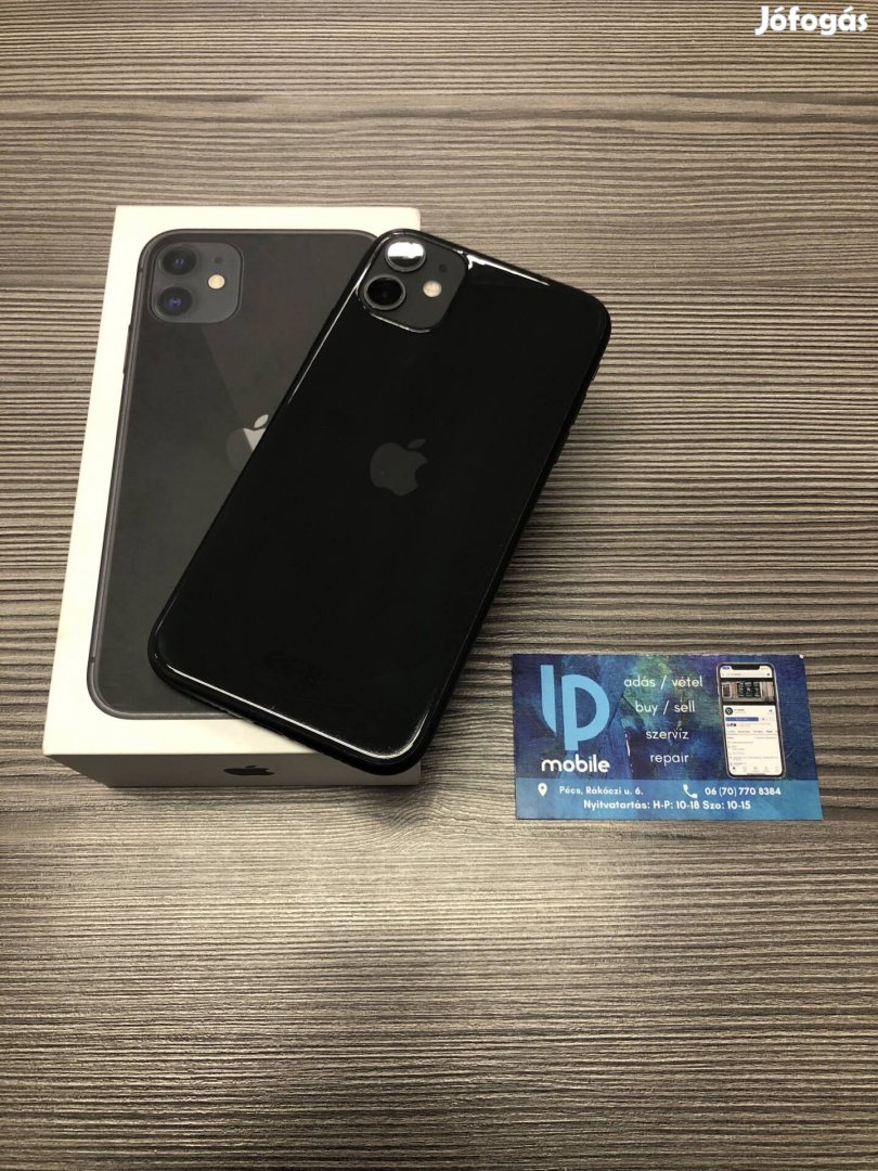 iphone 11, Megkímélt, 64GB, Független, Fekete, Gyári garancia