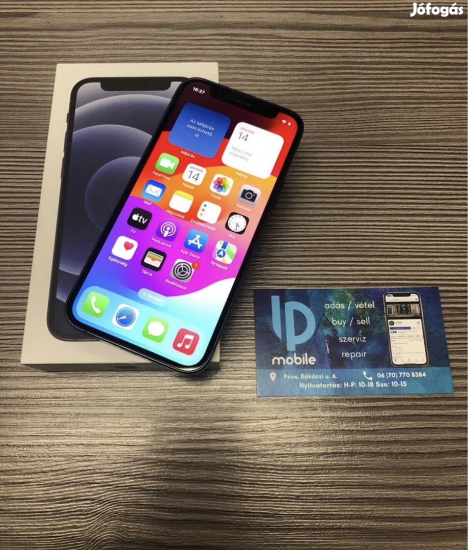 iphone 12 Mini, Újszerű, 64GB, Midnight, Dobozos, Garancia