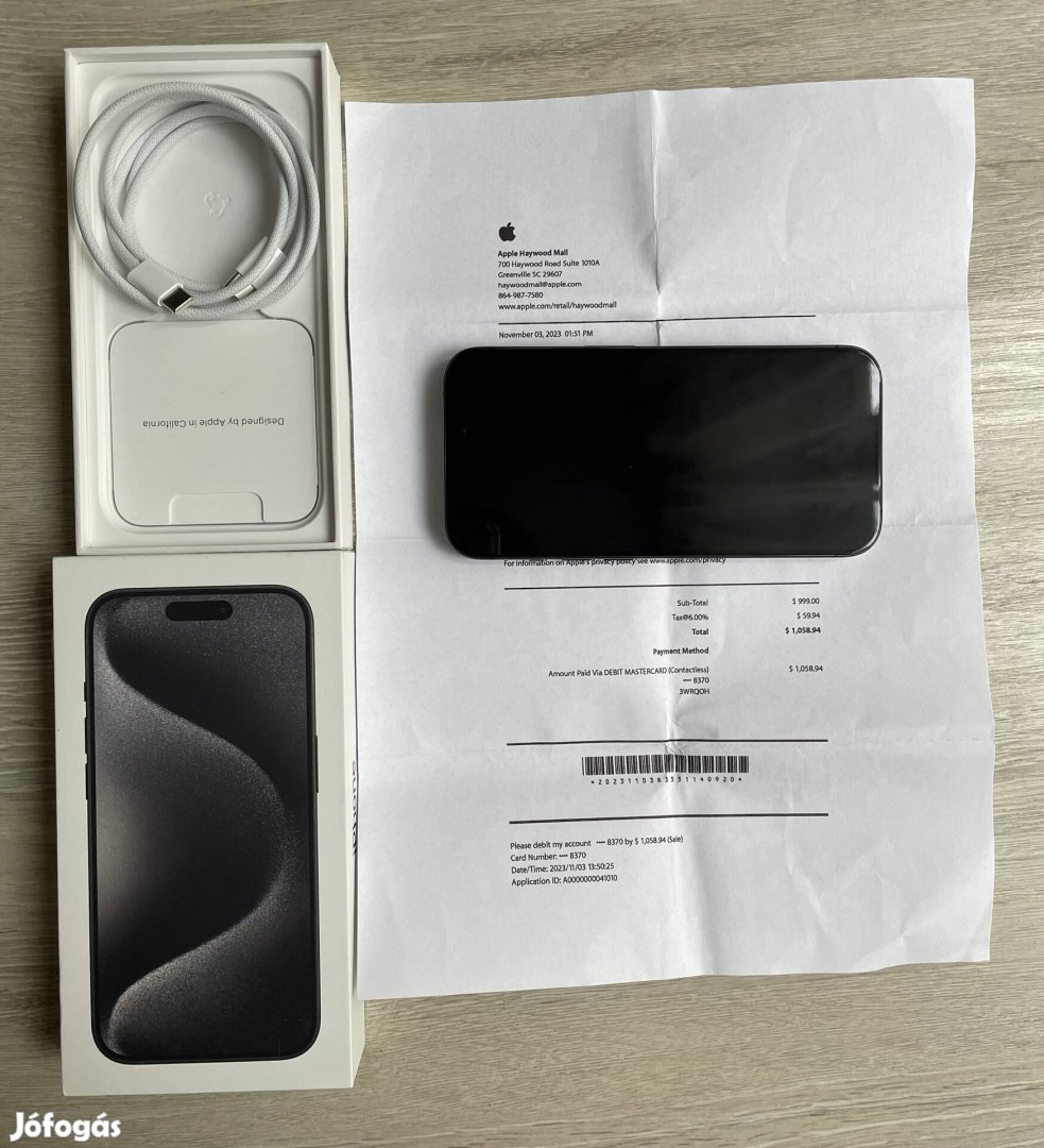 iphone 15 Pro 128 VB,fekete,Apple Care+ biztosítással!