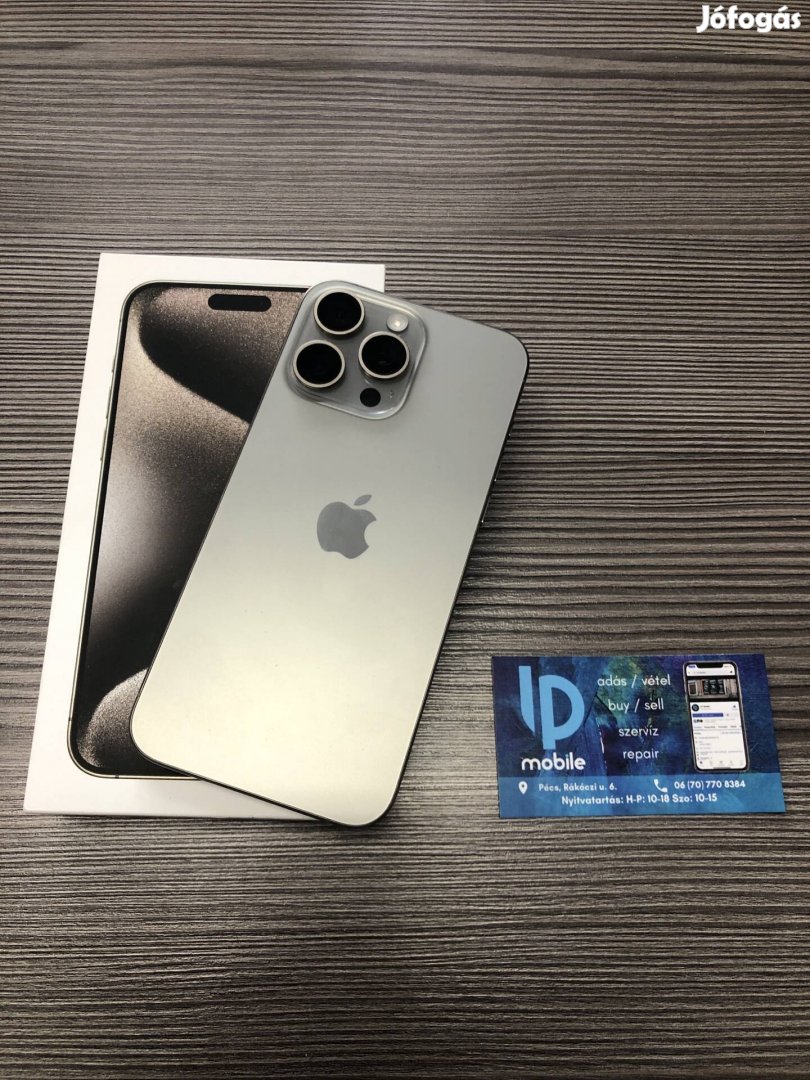 iphone 15 Pro Max, Újszerű, Natural Titanium, 256GB, Garancia