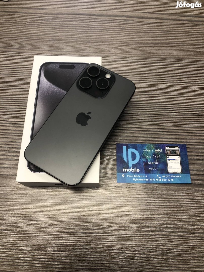 iphone 15 Pro, Újszerű, Black Titanium, Független, 128GB, Gyári gar