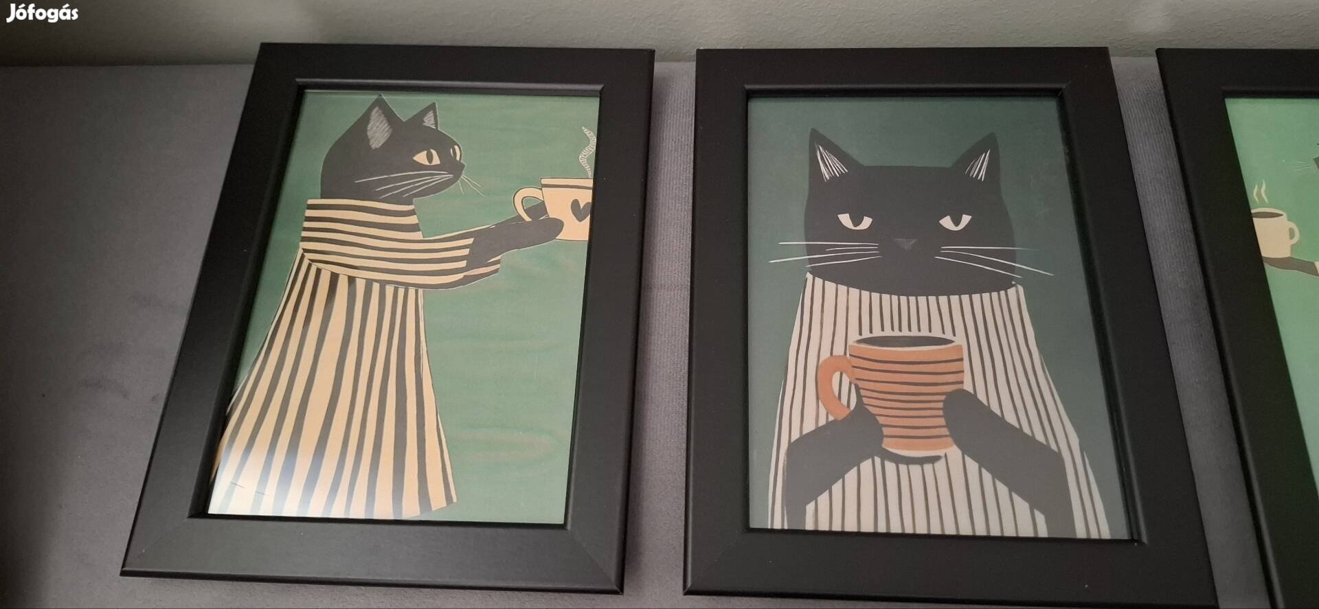 kávézós cicás képek IKEA Fiskbo fekete keretben