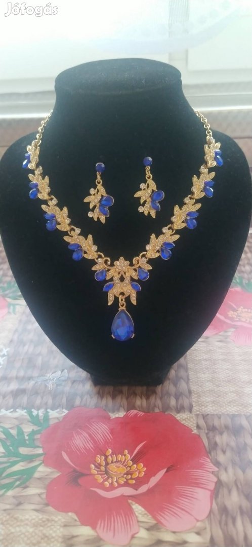 kék strassz és kristály köves esküvői ékszer szett
