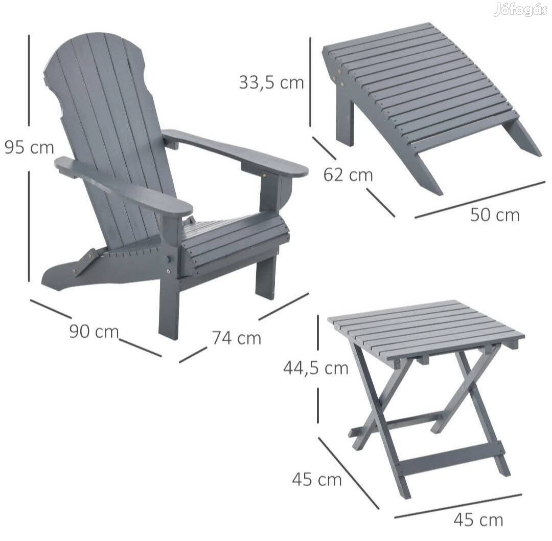 kerti szék lábtámasszal, kisasztallal