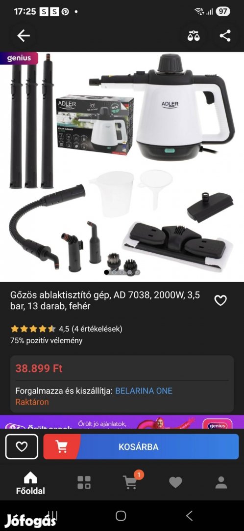 néhány alkalommal hasznalt gőztisztító