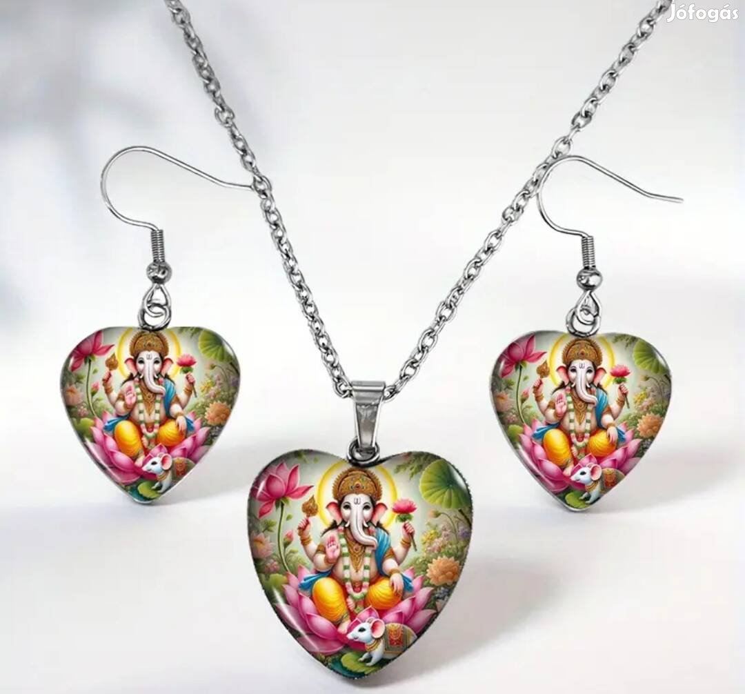 nemesacél Ganesh indiai lótusz virág mintás szív alakú