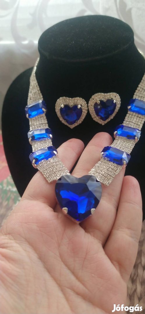 royal blue strassz és kristály köves szív mintás nagy