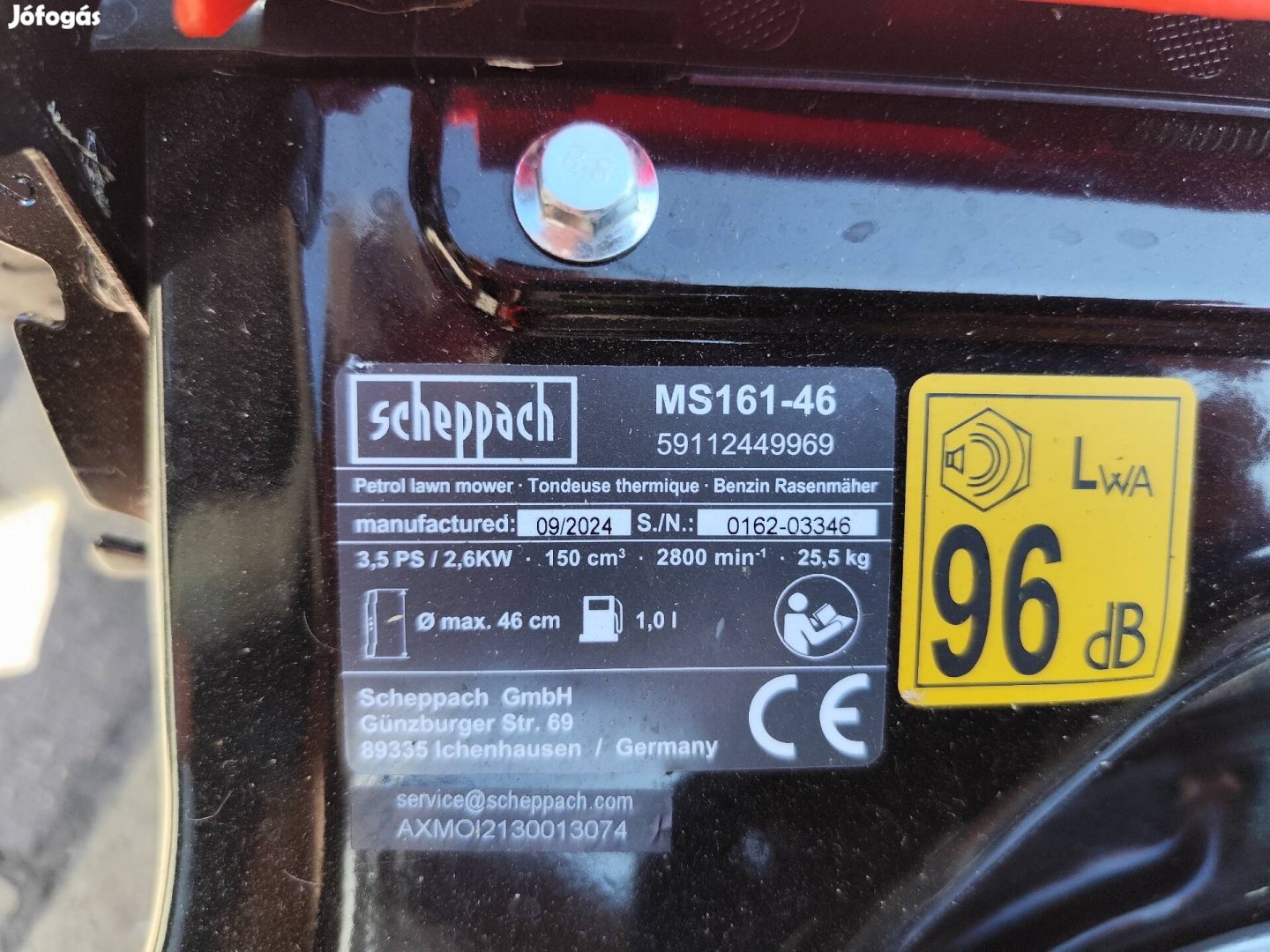 scheppach 150cc önjáró benzines fűnyíró. gyűjtő nincs 