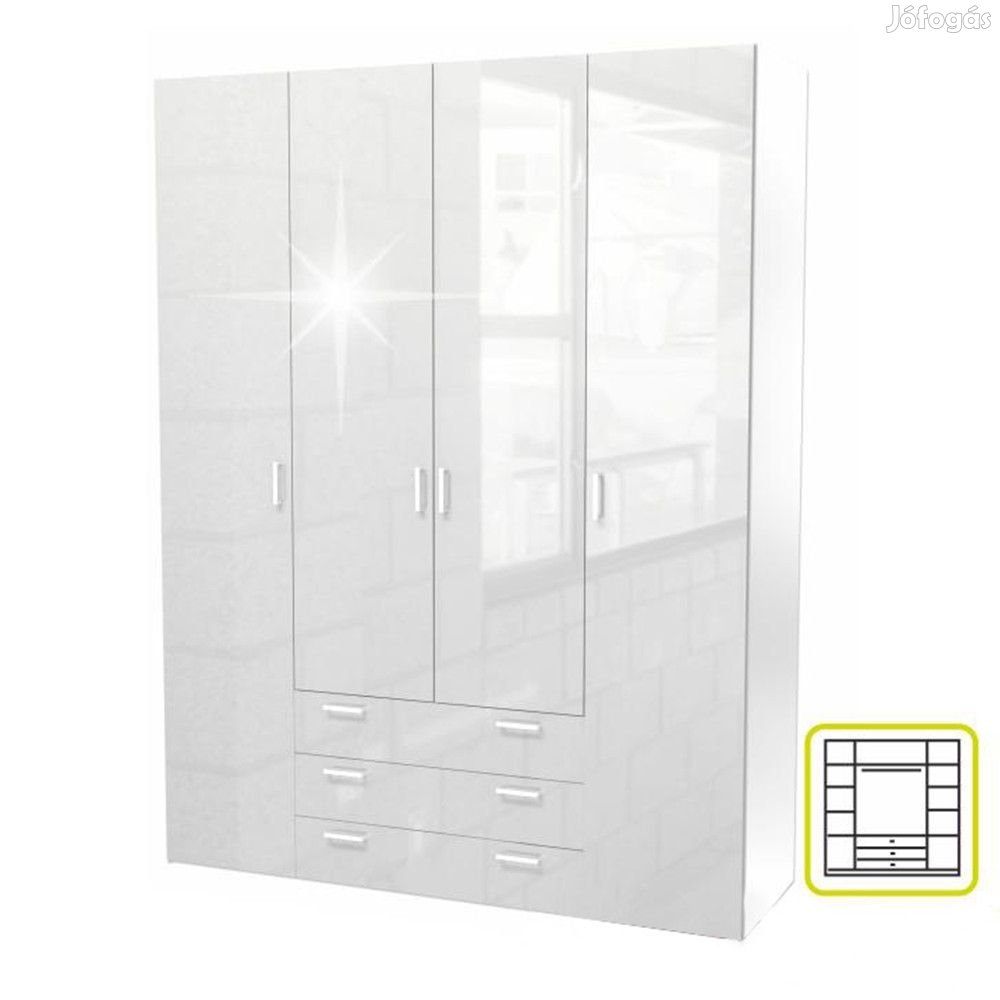 szekrény, 4 - ajtós, fehér extra magasfényű, GWEN 70429