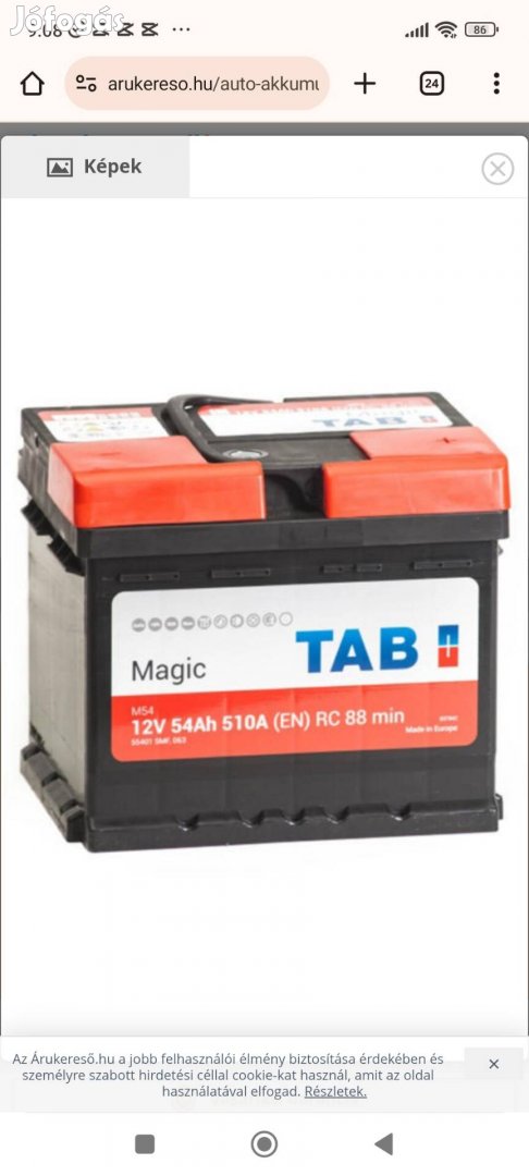 tab magic 12v 54ah 510a akkumulátor eladó!