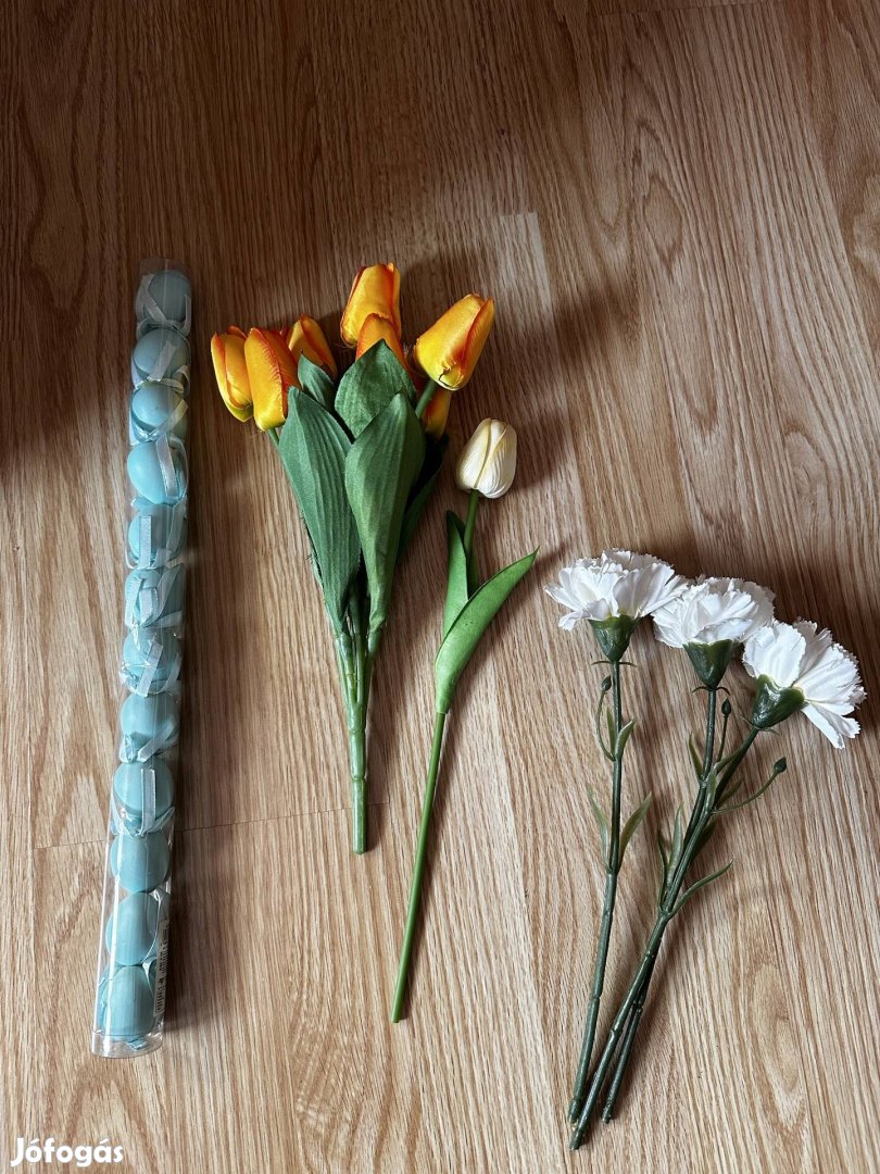tavasz / húsvét dekoráció (tulipán, tojás, szegfű)