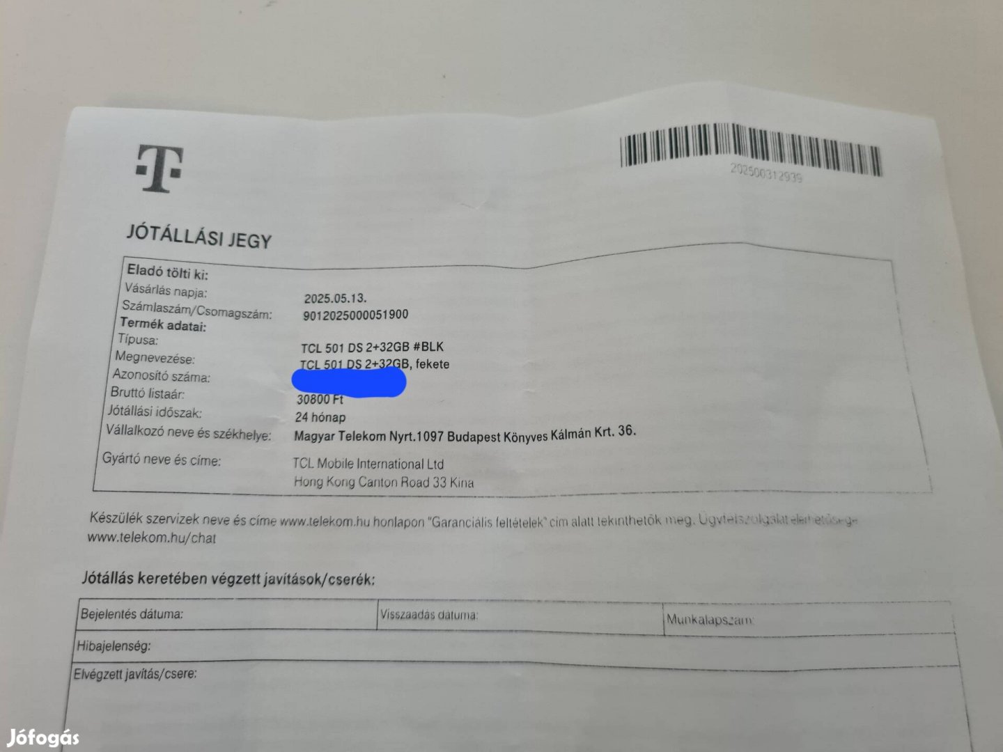 tcl 501 24 hó garancia 