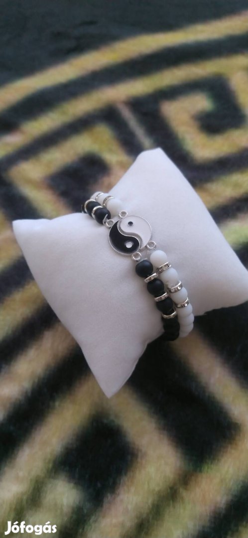 új Jin Jang fekete fehér gyöngyökkel díszített páros karkötő