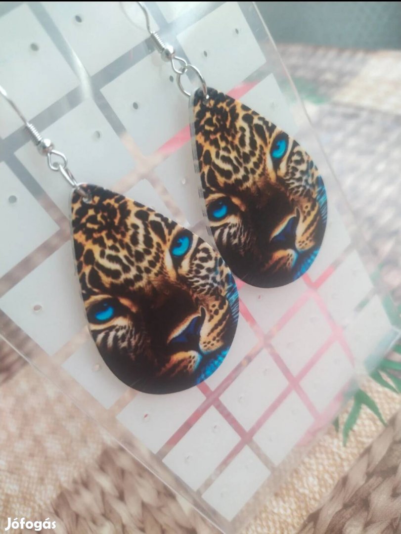 új gyöngyörű kék fekete leopárd mintás alkalmi fülbevaló