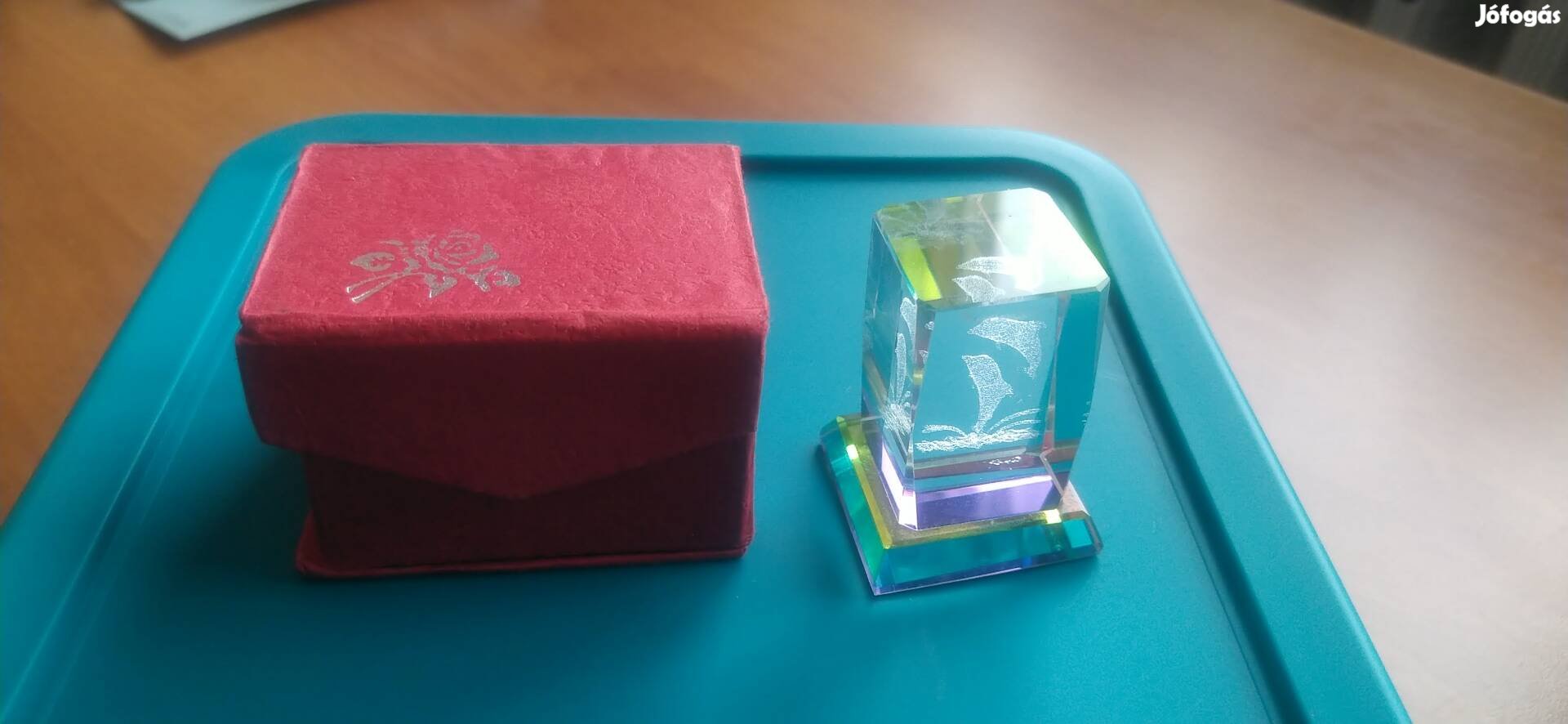 új lézer nyomtatott 3D színes üveg delfin pár dísztárgy