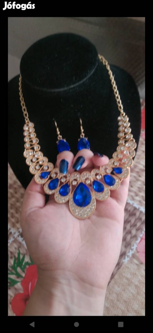 új royal blue kristály strasszköves esküvői ékszer szett