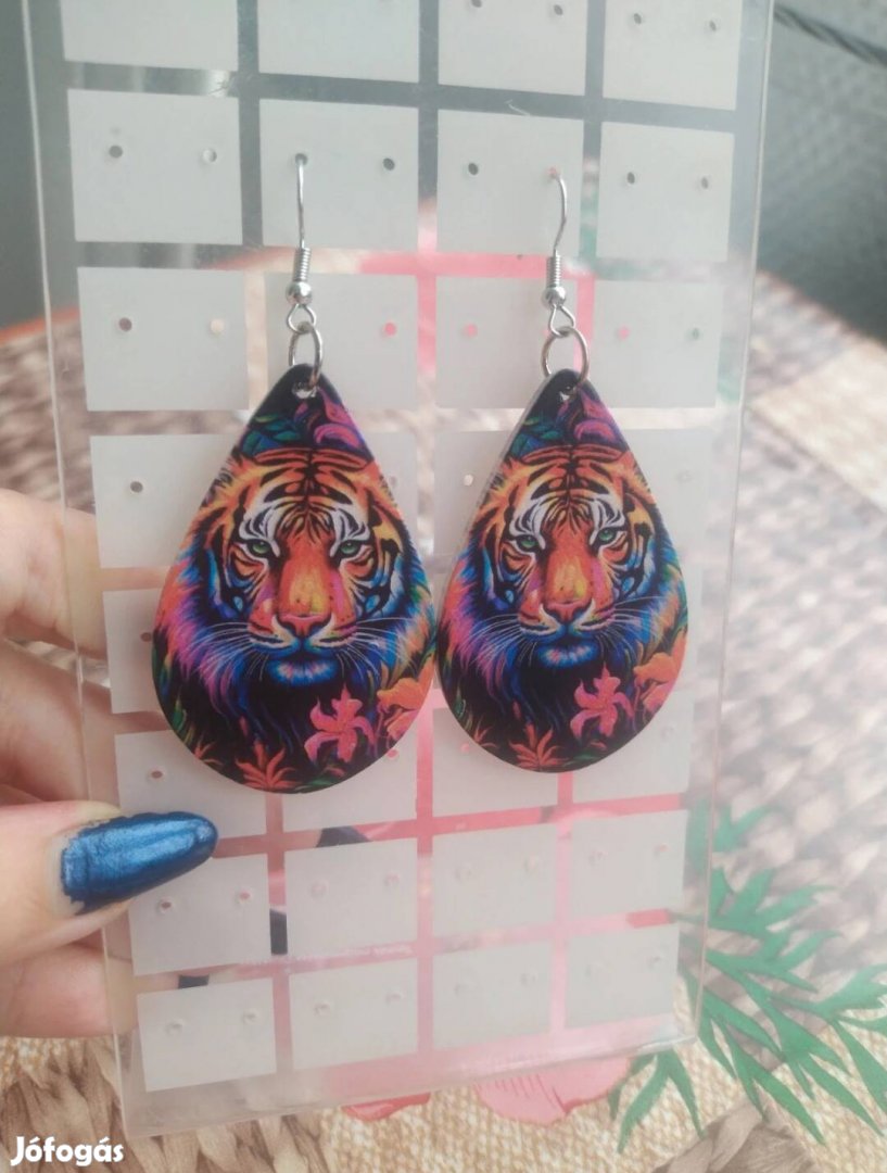 új tigris és virág mintás dzsungel színes alkalmi fülbevaló
