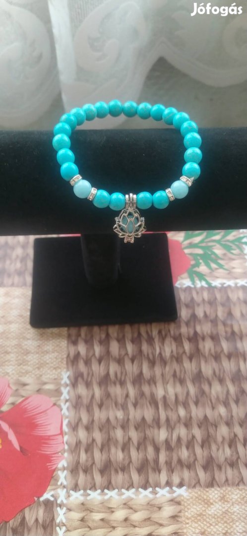 új türkiz ásvány lótusz virág mintás világító karkötő