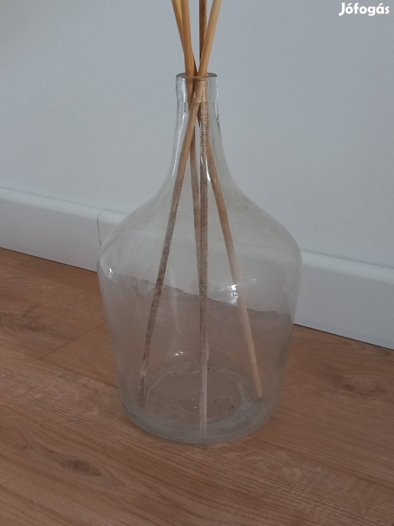 üveg demizson nagy váza 34 cm magas