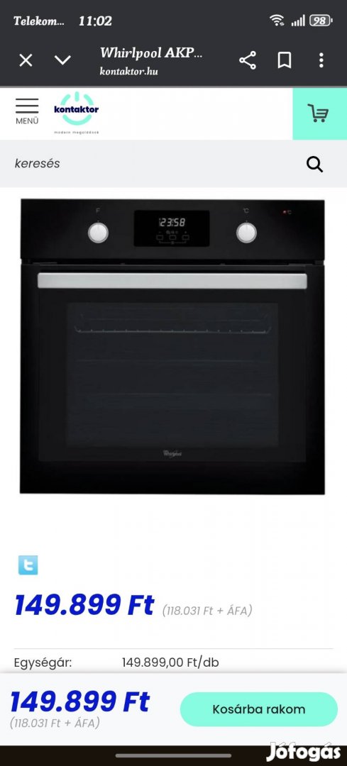 whirlpool elektromos sütő