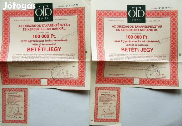 100.000 ft OTP Betéti jegy 1998